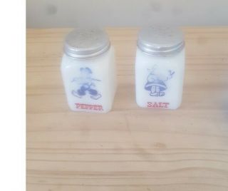 Vintage Milk Glass Salt Pepper Shakers With Boy And Girl