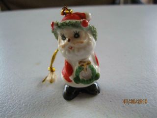 Vintage Napco Miniature Christmas Ornament Santa Claus W/ Wreath Spaghetti Trim