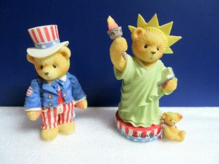 Cherished Teddies Patriotic Usa Statue Of Liberty Uncle Sam Libby Figurine