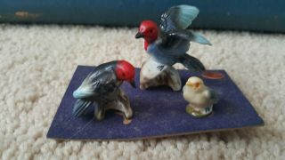 Vintage Miniature Bird Woodpecker Family Figurines,  Feed Bone China Japan Napco