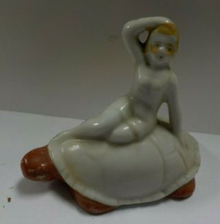 Vintage Porcelain Sexy Lady Sitting On A Turtle / Made In Japan