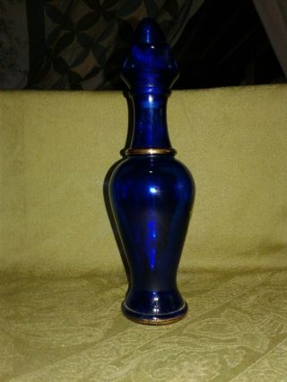 Vintage AVON Skin - So - Soft Cobalt Blue Glass Gold Trim Bath Oil Bottle Decanter 4