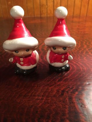 Vintage Lefton Pixie Elf Elves Christmas Salt And Pepper Shakers