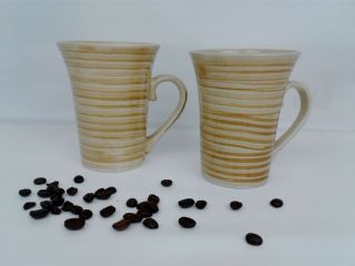 California Pantry Classic Ceramics Beige Cup With Light Brown Striped,  Set Of 2