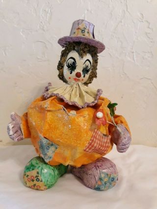 Vintage 9 " Paper Mache Clown Made In Mexico