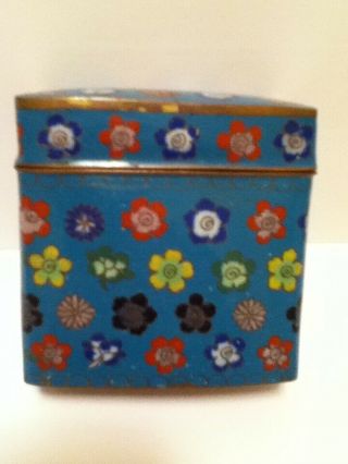Vintage Chinese Cloisonne Brass Turquoise W/flowers Trinket Box W/ Lid China