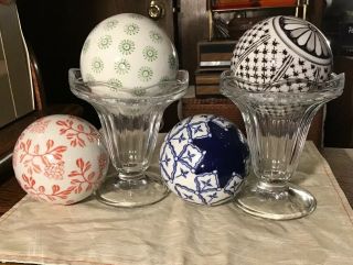 Vintage Hand Painted Decorative Ceramic Spheres Set Of 4 Carpet Balls Mixed