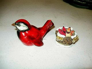 Vintage Goebel Red & Black Cardinal/red Bird W.  Germany Plus 2 Red Birds In Nest