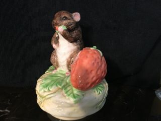 Vintage Schmid Timmy Willey Music Box,  Beatrix Potter Character With Strawberry