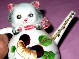 Vintage PY Cat Teapot Ceramic Japan Kitten Salt Shaker w/Rhinestones 2