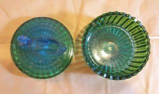 Vintage Mid - Century Blue &Green Glass Art Swan Candy Dish Trinket Box 4