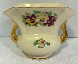 Pearl China Co.  Hand Decorated 22 Kt Gold Lusterware Pansies Vase Usa