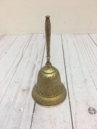Vintage Solid Brass Floral Hand Etched Design Brass Bell 6  Tall India
