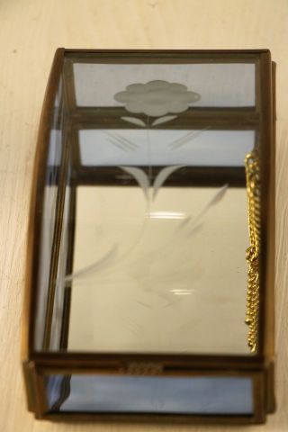 Handcrafted Via Vermont Brass Glass Etched Flower Trinket Jewelry Keepsake Box