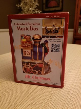 Mr.  Christmas Animated Porcelain Music Box That Plays " Deck The Halls "
