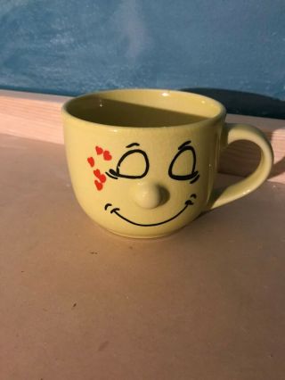 Livingware Yellow Hearts Coffee Mug Cup " 3d " Nose Smiley Face