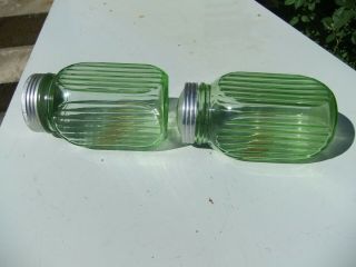 Vntg Vaseline/Uranium Green Glass Depression Salt & Pepper Shakers 5 