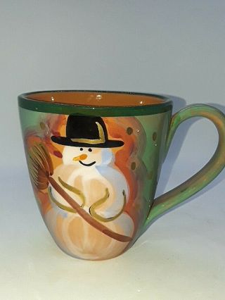 Starbucks Coffee Made In Italy Snowman Hand Painted Mug Cup Christmas Holiday