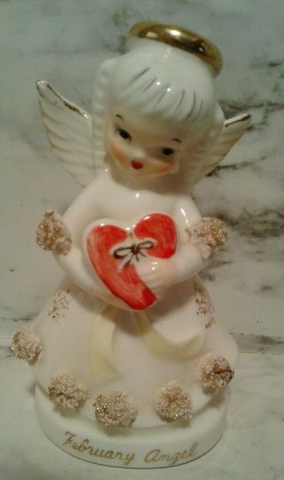 Vintage February Angel Figurine Holding Valentine Candy Heart Box 1294 Japan