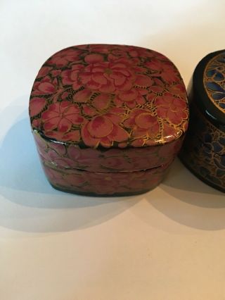 2 Vintage FLORAL TRINKET BOXES - made in Kashmir India - lacquer paper mache box 2