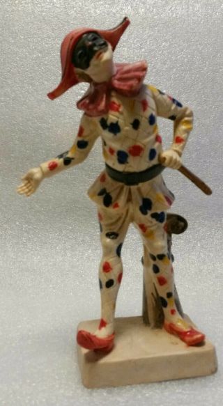 Vtg Mid Century Italy Harlequin Jester Clown Cast Resin Hand Painted Figurine