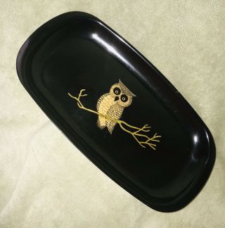 12.  5 " Couroc Of Monterey 1970’s Cocktail Tray Gold Owl Black Serveware Barware