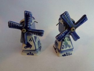Vintage Blue White Windmills Dutch Salt And Pepper Shakers