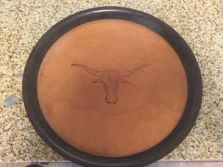 Vintage Round Plastic Serving Tray 14” Leather Longhorn Etching