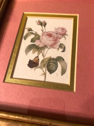 VINTAGE Homco? Gold Framed Pink Mat Rose Prints Set Of 2 Shabby Chic 8.  5”x7.  5” 3