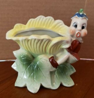 Royal Sealy Pixie Figurine Bud Vase Ceramic - Elf Yellow Flower - Japan