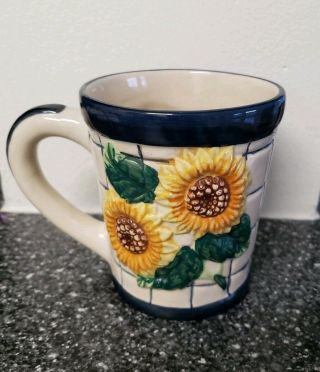 Vintage Country Home Sunflowers Blue Cream Coffee Mug
