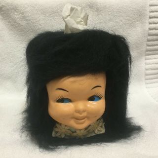Vtg,  Unique,  1970s Hair,  Baby Doll Head Tissue Box Cover S3