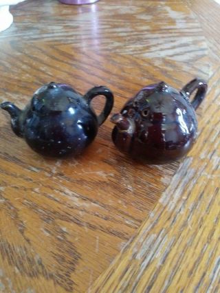 Vintage Teapot Salt Pepper Shakers Porcelain Ceramic Brown Glaze