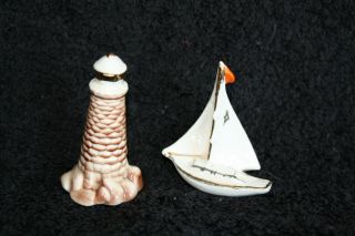 Arcadia Miniature Sail Boat And Lighthouse Mini Salt And Pepper Set