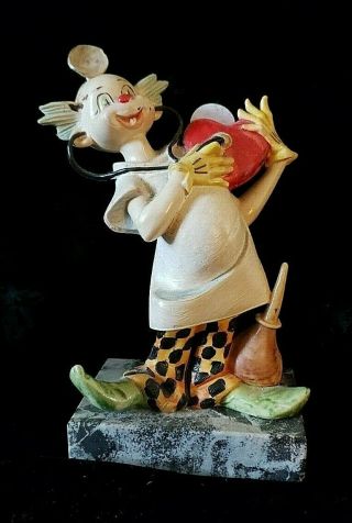 Vintage Heart Doctor Clown Figurine On Carrara Marble Simone Depose Italy