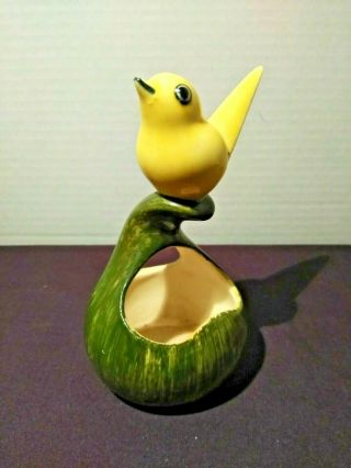Tropical Theme Yellow Bird Ceramic Planter Pot Vase Green Gourd Shape