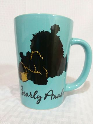Lazy One Bearly Awake 16 Oz Mug Cup Turquoise Teal Black Bear Brown Interior