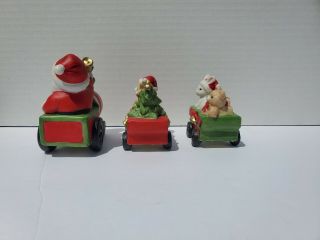 Vintage Homco Santa Train Set Of 3 Figurines With Gold Tag raccoon bunny bear 3
