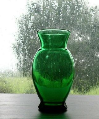 Forest Green Glass 6 1/4 " Flower Floral Bulb Forcing Vase