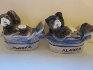 Vintage Porcelain Otter Salt & Pepper Shakers From Alaska