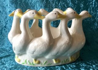 Vintage Ceramic Gaggle Of 10 Geese Goose Bowl Dish Planter Holland Mold