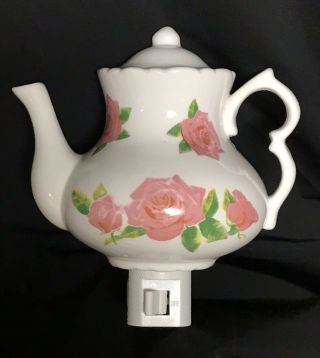 Night Light Tea Pot Teapot Ceramic Pink Roses Floral