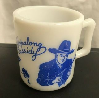 Hopalong Cassidy Mug Blue Print On White Milk Glass Vintage