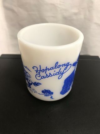 Hopalong Cassidy Mug Blue Print on White Milk Glass Vintage 2