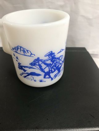 Hopalong Cassidy Mug Blue Print on White Milk Glass Vintage 3