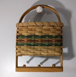 Woven Wicker Wall Pocket Basket with Handle & Hanging Hooks 13  x 8.  5  Vintage 2