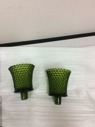 Home Interior Set Of 2 Green Hobnail Votive Cups / Candle Holders