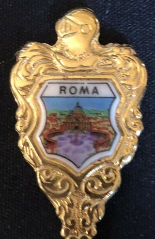Roma (rome),  Italy & Vatican (top) On Gold Colored Souvenir Spoon - Pre - Owned