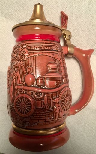 1989 Avon Tribute To American Firefighters Stein W/bell On Lid