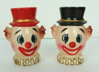 Vintage Ceramic Clown Head Salt & Pepper Shakers Star Set Hallmark Japan